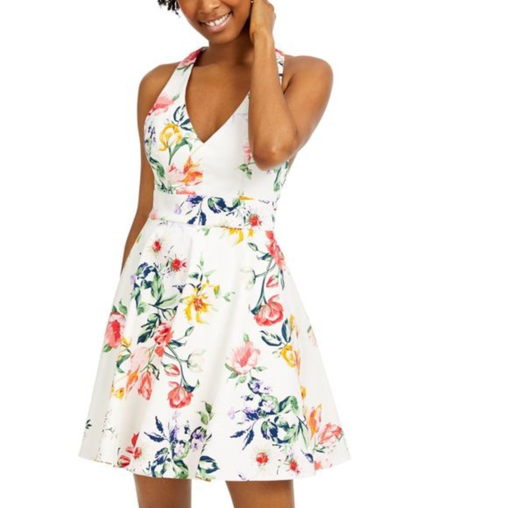 Fit and flare white floral print dress
